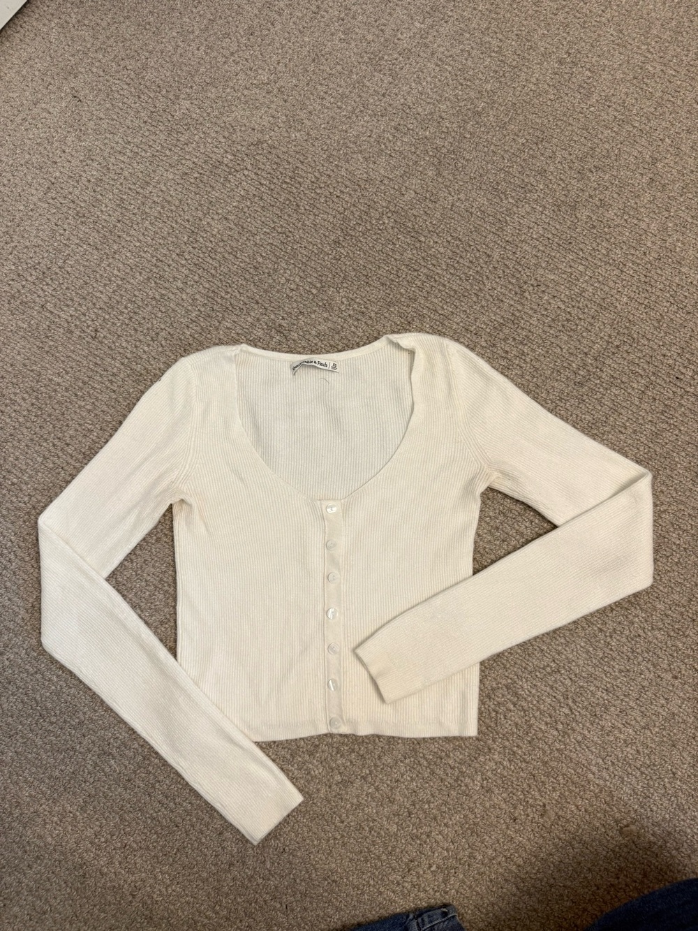 Abercrombie & Fitch Cream Scoop Neck Button-Down Long Sleeve Top
